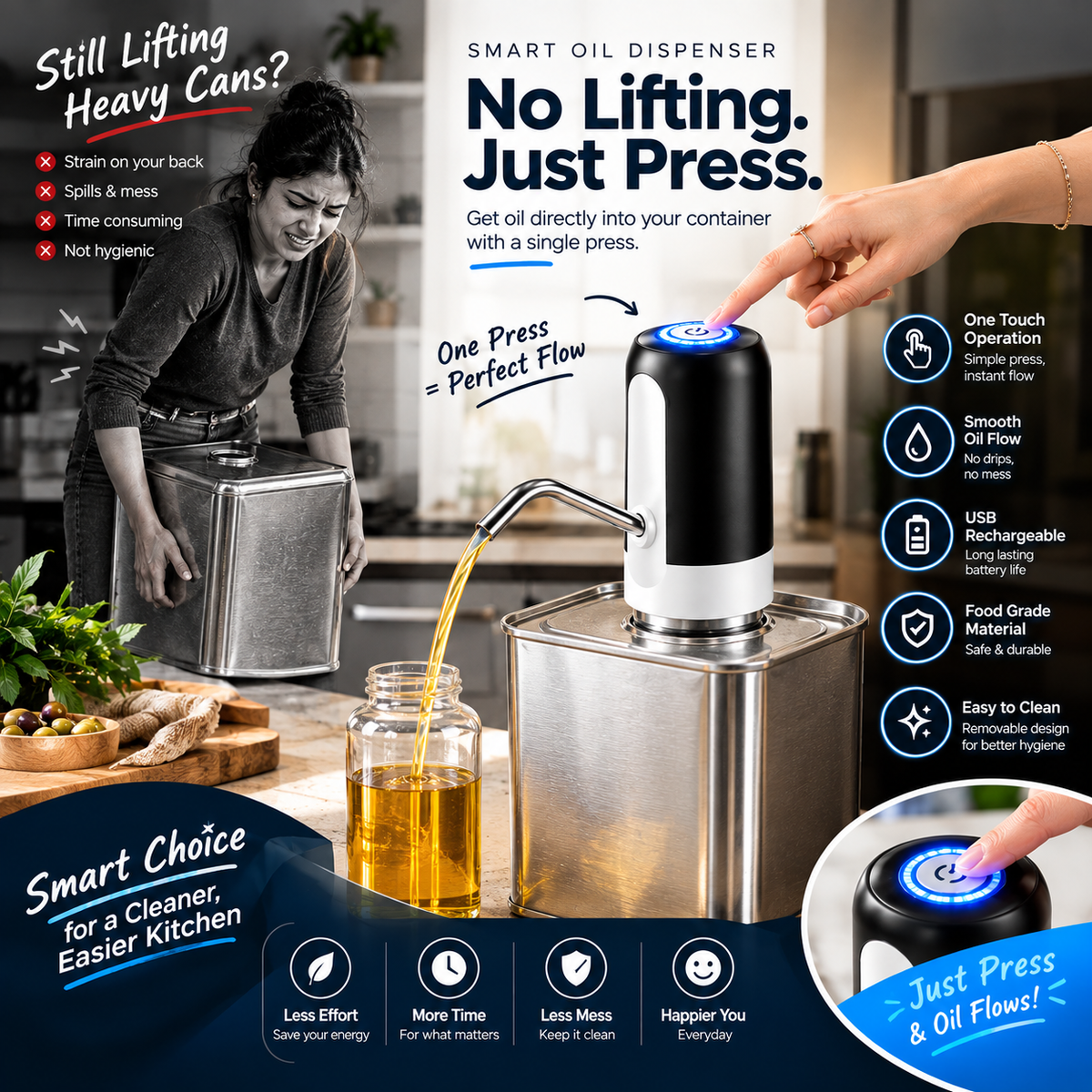 💧 DESIFY™ FlowPump One-Touch Water & Oil Dispenser